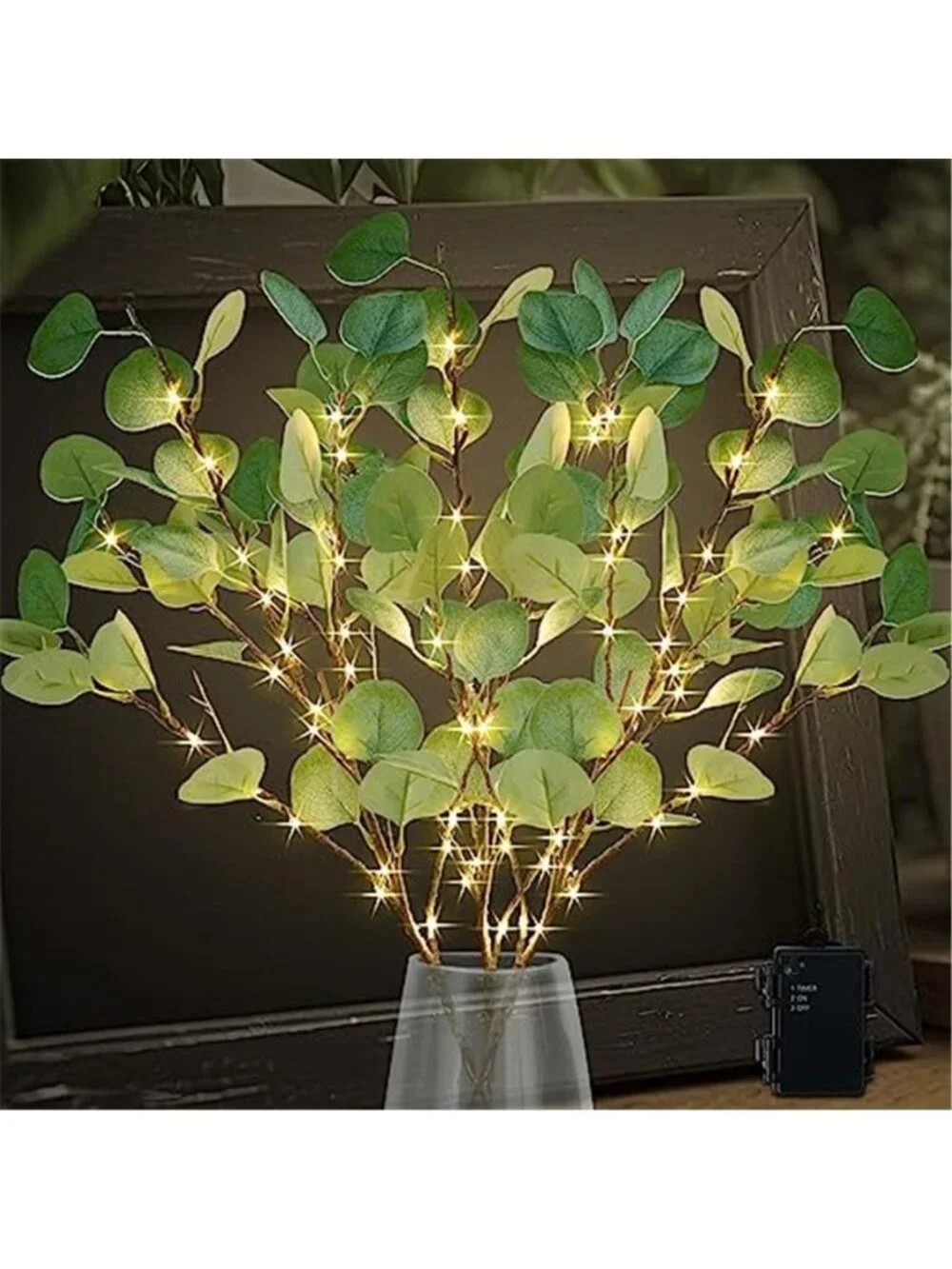 Lighted Eucalyptus Branches 33in 99 LED Battery Powered Timer Vase Decor